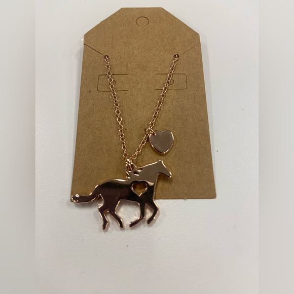 Rose Gold Dog Pendant Necklace with Heart Charm - Picture 1 of 2